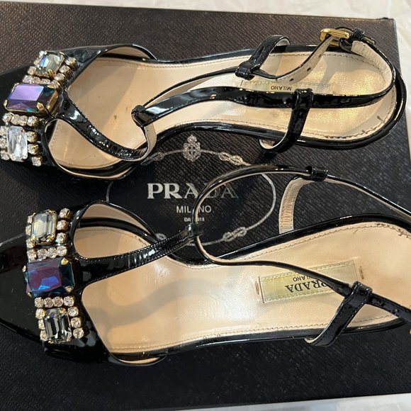 Prada Women's Shoes/CALZATURE DONNA-Vernice Jewels/size: 37.5/Blsck - Picture 1 of 11